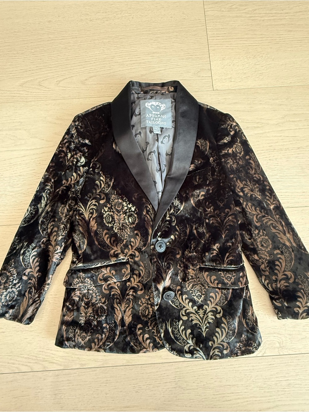 Appaman Black Velvet Blazer with Gold Floral Jacquard | 4T